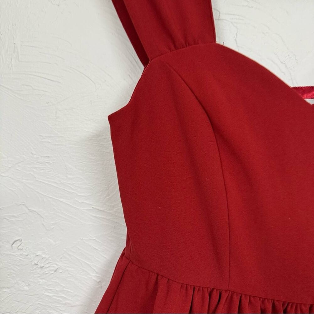 ModCloth Bea Dot Blockade Party Fit & Flare Dress Womens M Red Retro Sleeveless - Picture 4 of 15